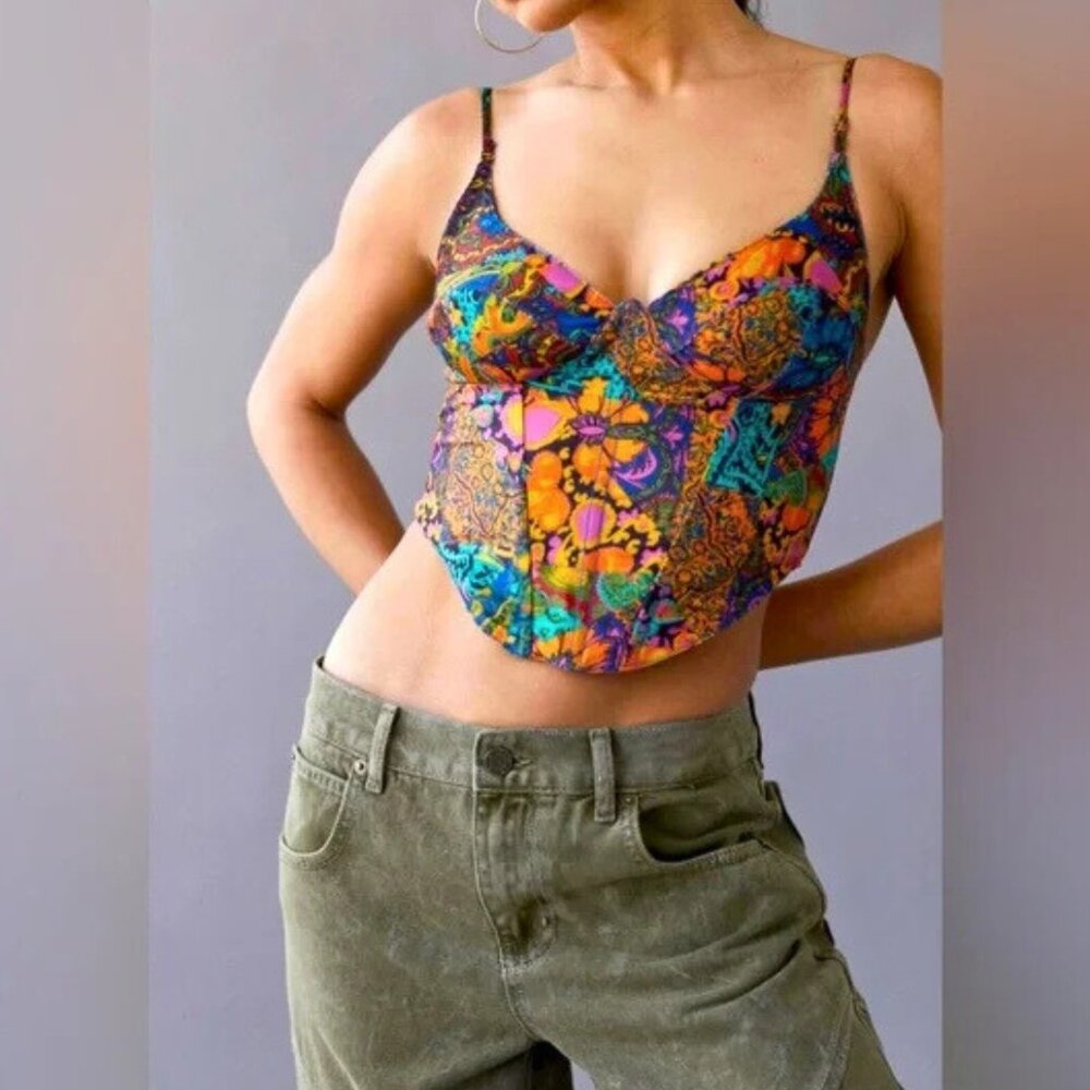 Urban Outfitters Karissa Muti Colored Floral Corset Bustier Size M